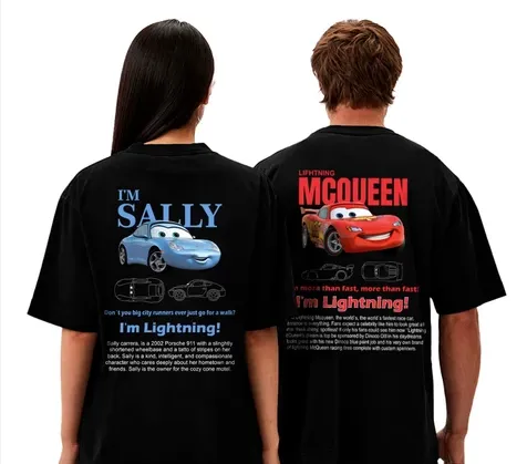 Kit 2 Camisetas Casal Oversized Relâmpago Mcqueen e Sally Masculina e Feminin